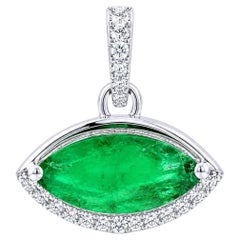 Evil Eye Emerald Natural Diamond Gemstone Pendant in 14k Solid Gold (Certified)