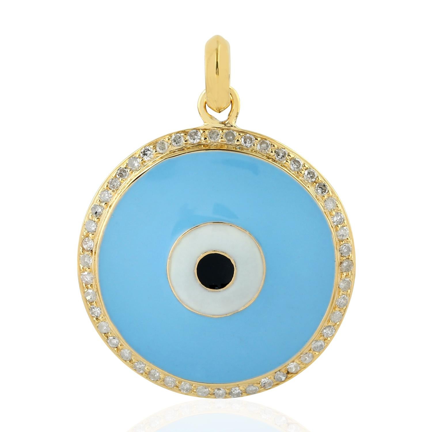 Halskette mit Evil Eye-Emaille-Diamant-Anhänger aus 18 Karat Gold (Rundschliff) im Angebot