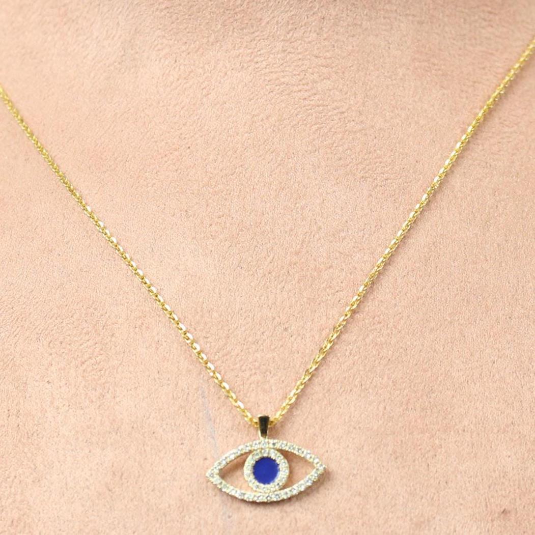 Evil Eye Emaille natürlichen Diamanten Charme Halskette in 14K Solid Gold (zertifiziert) (Art déco) im Angebot