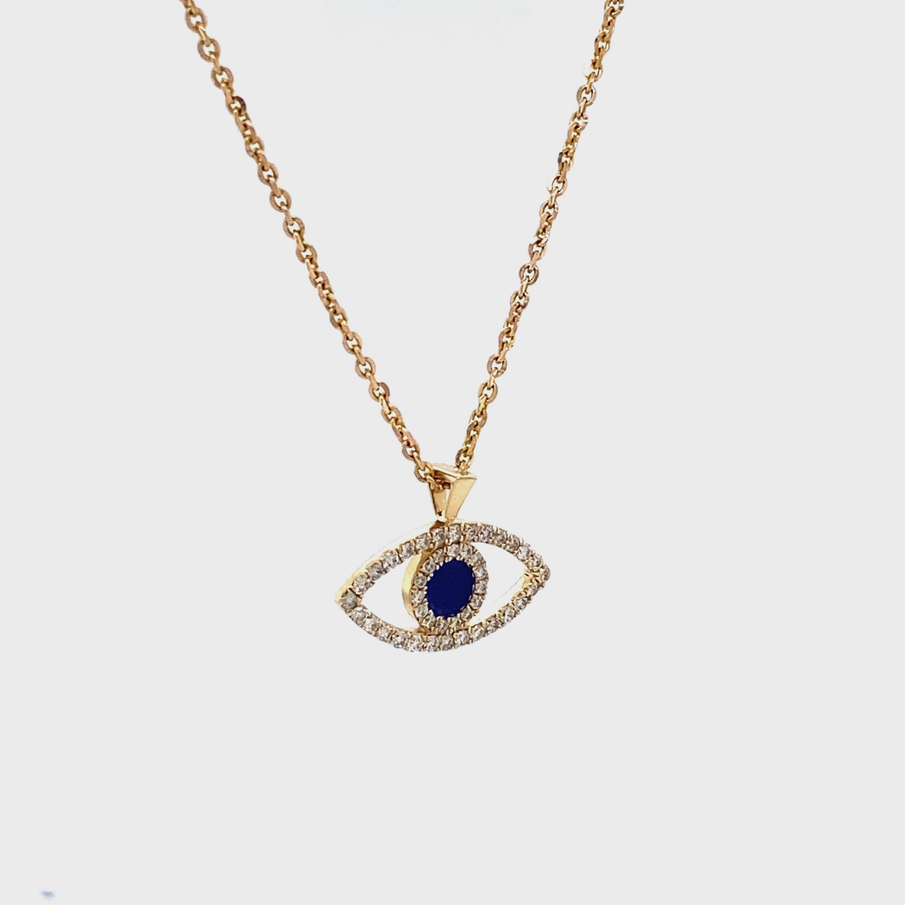 Evil Eye Emaille natürlichen Diamanten Charme Halskette in 14K Solid Gold (zertifiziert) (Rundschliff) im Angebot