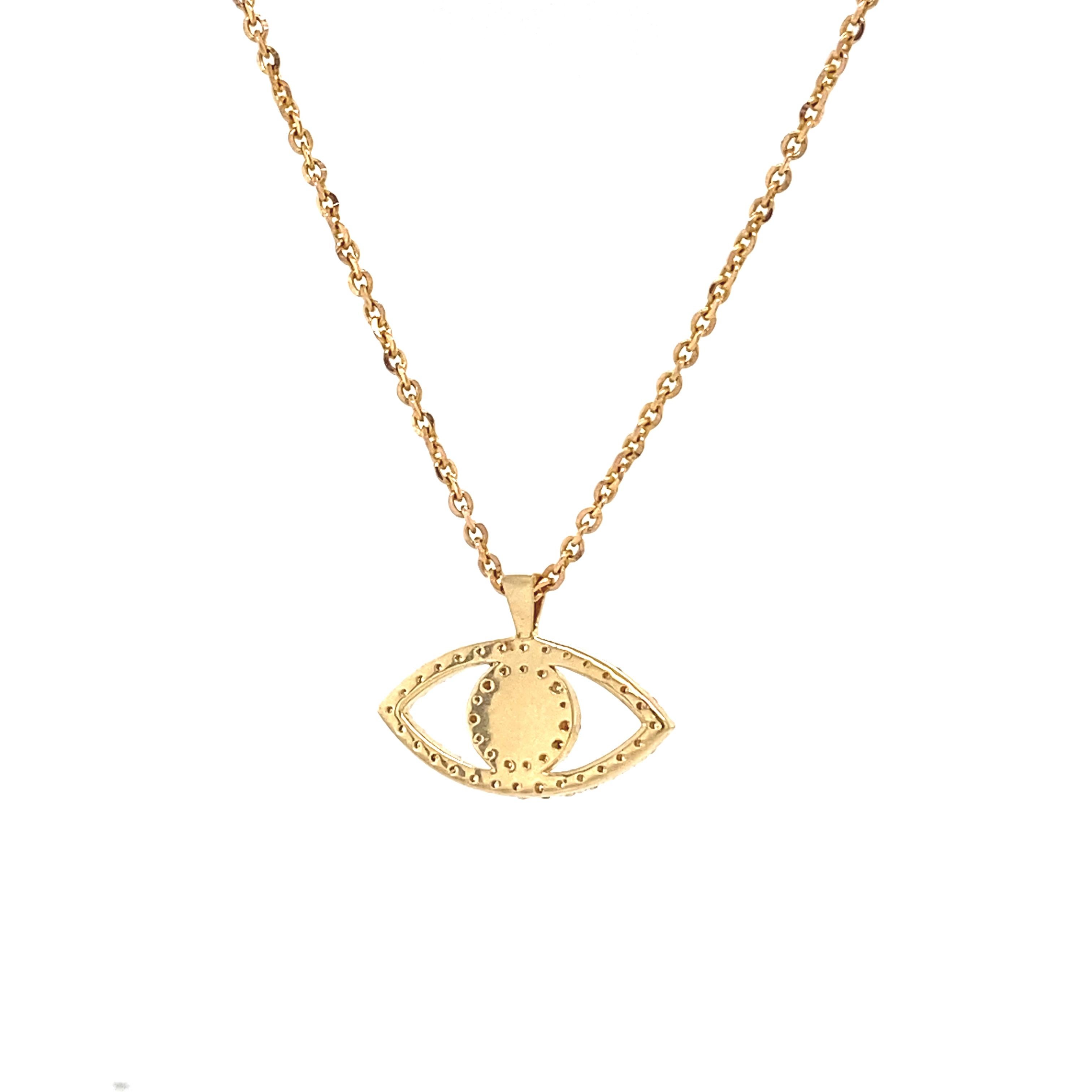 Evil Eye Emaille natürlichen Diamanten Charme Halskette in 14K Solid Gold (zertifiziert) im Angebot 2