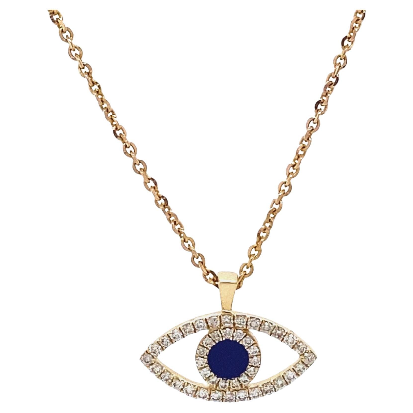 Collana con charm in oro massiccio 14K con diamanti naturali e smalto Evil Eye (certificato)