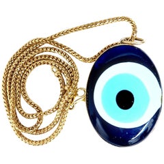 Evil Eye Exhibitionist Mod Deco Necklace 14 Karat Artisan Enamel