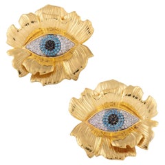 Evil Eye Flower Statement Clip on Earrings