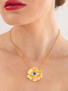 Evil Eye Flower Statement Pendant Chain Necklace