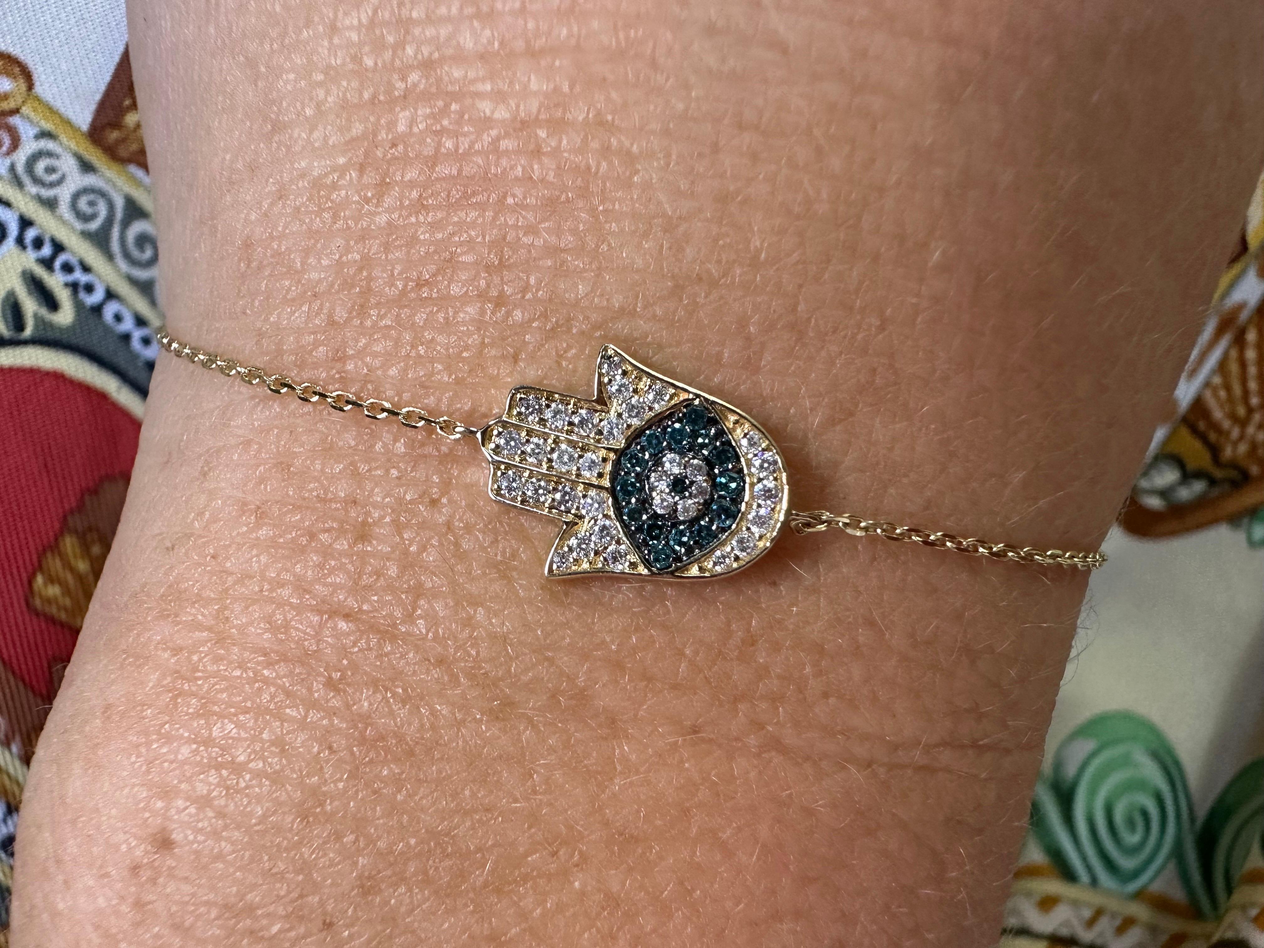 Pulsera Mal de Ojo Hamza Diamante 14KT oro en Nuevo estado para la venta en Boca Raton, FL