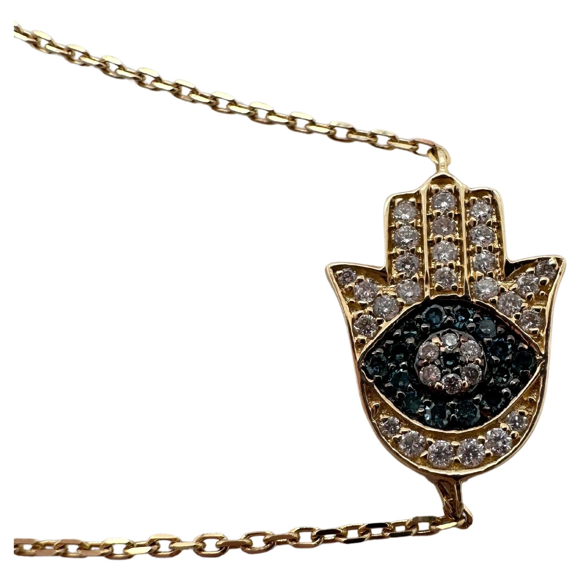 Evil Eye Hamza Diamond bracelet 14KT gold For Sale