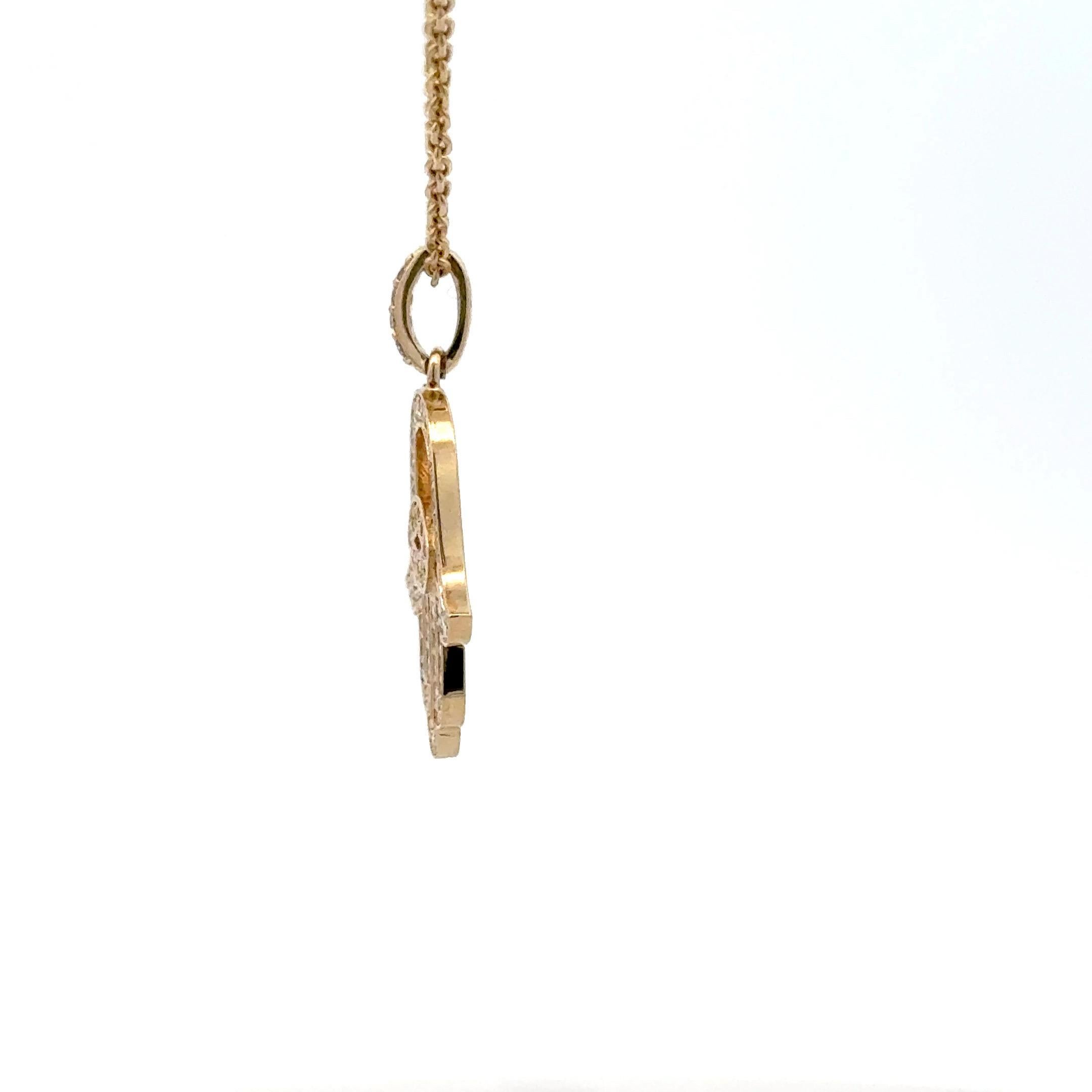 Contemporaneo Evil Eye Hamza Diamond Pendant Necklace 0.62 Carats 14 Karat Yellow Gold in vendita