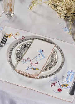 Tovagliolo bianco ricamato a mano Evil Eye - Set di 2, Viya by Vikram Goyal