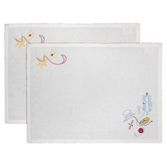 Mantel Individual Blanco Bordado a Mano Mal de Ojo - Set de 2, Viya by Vikram Goyal