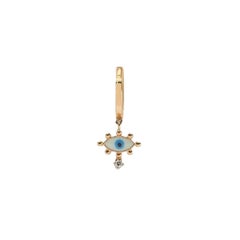 Evil Eye Hoop Earring with White Enamel & Diamond 'Single' by Selda Jewellery