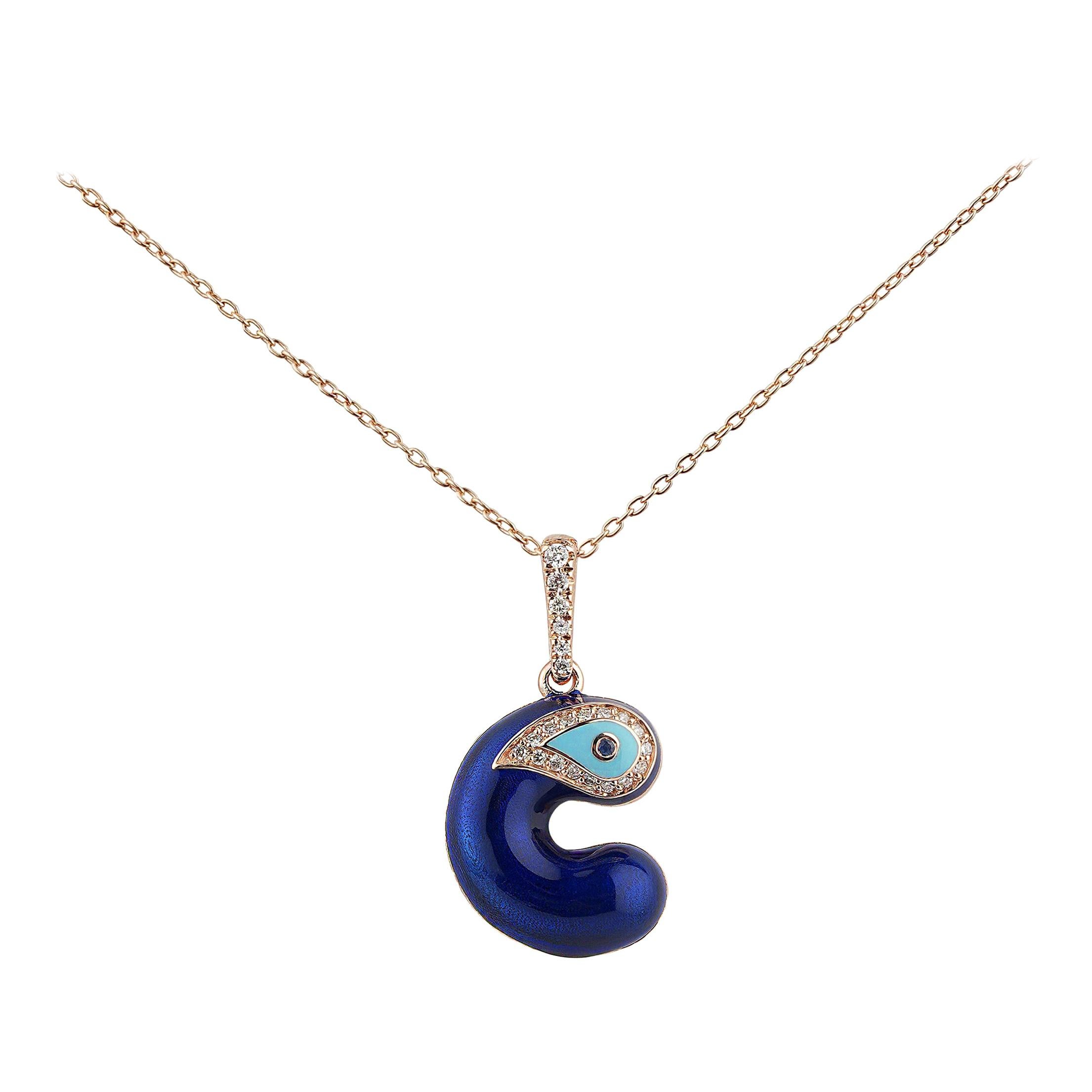 Inspired by The Iconic Evil Eve Symbol Nazarlique Handcrafting Blue Enamel Evil Eye ID Letter Form C Charm Necklace In 14K Yellow Gold With Diamond and Sapphire Is A Striking Example Of The Sentimental Style.

Looks Super Sophisticated And Cool On