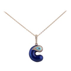 Evil Eye Initial Diamond 14K Yellow Gold C Letter Charm Necklace