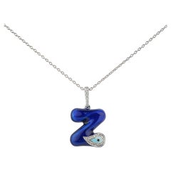 Evil Eye Jewelry Z Letter Charm Necklace, Handmade 14K White Gold Diamond Enamel