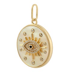 Ciondolo Charm MOP Evil Eye con zaffiro blu e diamanti in oro giallo 14k
