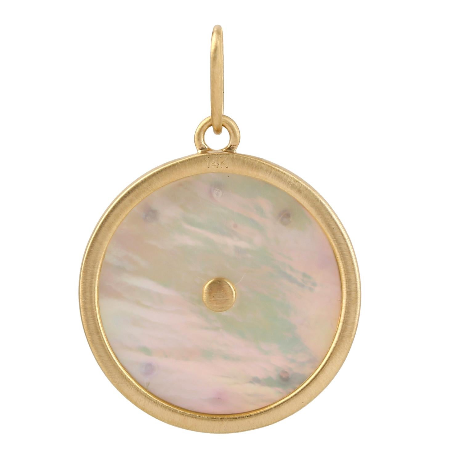 Artisan Evil Eye MOP Charm Pendant With Blue Sapphire & Diamonds Made In 14k Yellow Gold