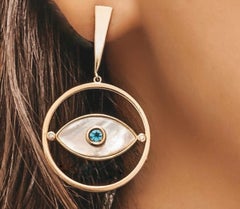 Boucles d'oreilles en nacre et topaze en forme de cercle œil maléfique