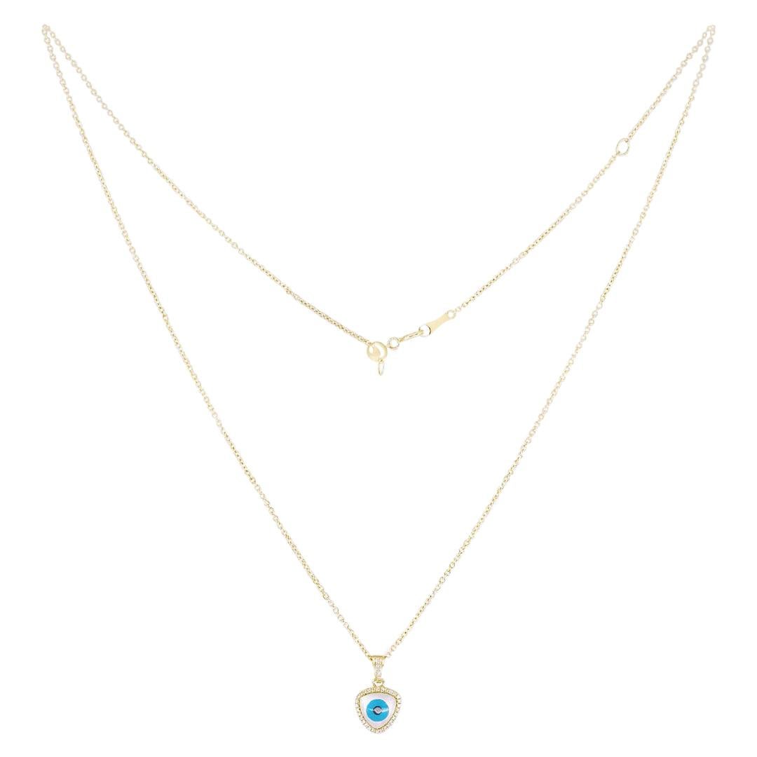 Evil Eye Mother of Pearls 14 Karat Yellow Gold Diamond Necklace for Her