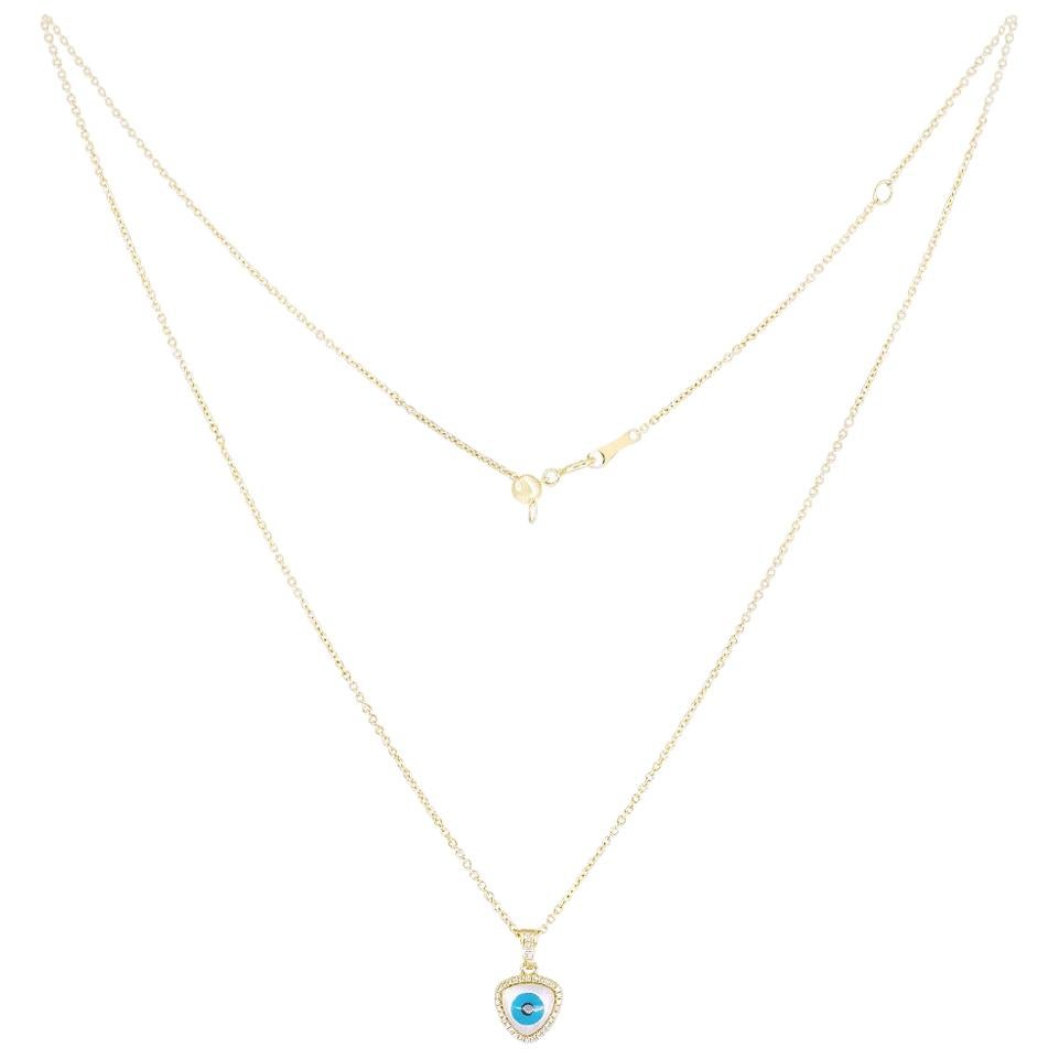 Evil Eye Perlmutt 14 Karat Gelbgold Diamant-Halskette für Sie