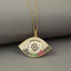 Evil Eye Multi Gemstones & Pave Diamonds Pendant In 14k Yellow Gold