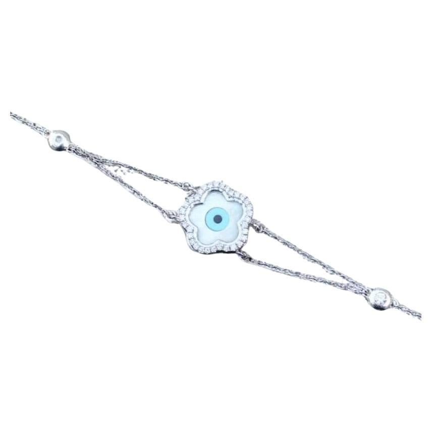 Evil Eye Natural Diamond Charm Chain Bracelet in 14K Solid Gold (Certified)