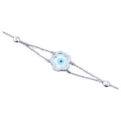 Evil Eye Natural Diamond Charm Chain Bracelet in 14K Solid Gold (Certified)