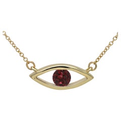 Evil Eye Necklace 14 Karat Gold Garnet Dark Red Birthstone 0.50 Carat