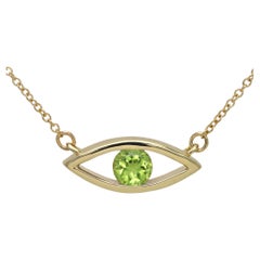 Collier Evil Eye en or 14 carats avec péridot et pierre de naissance verte de 0,50 carat