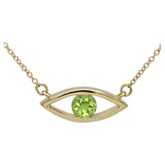 Evil Eye Necklace 14 Karat Gold Peridot Green Birthstone 0.50 Carat