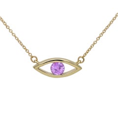 Evil Eye Necklace 14 Karat Gold Pink Sapphire Birthstone 0.50 Carat