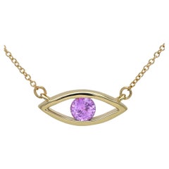 Collier Evil Eye en or 14 carats, pierre de naissance saphir rose 0,50 carat