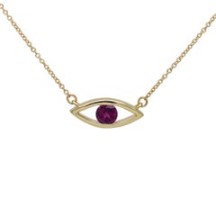 Evil Eye Halskette 14 Karat Gold Rhodolith Geburtsstein 0,50 Karat Dunkelrot/Purple