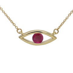 Evil Eye Necklace 14 Karat Gold Ruby Red Birthstone 0.50 Carat