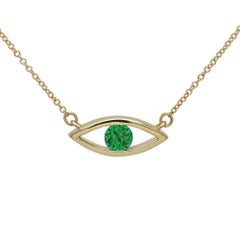 Evil Eye Necklace 14 Karat Gold Tsavorite Green Birthstone 0.50 Carat