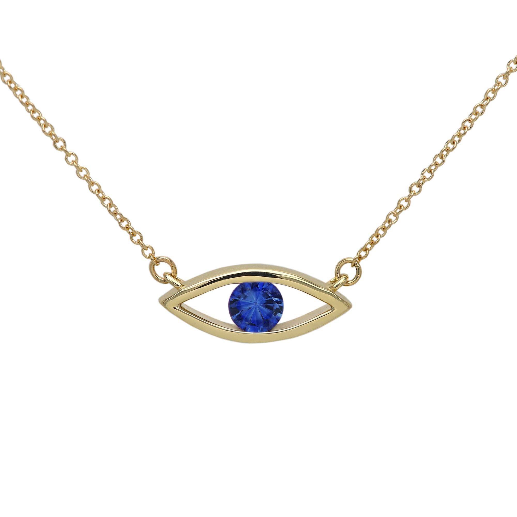 New, Very Elegant & Lovely Evil Eye Birthstone Necklace Solid 14k Yellow Gold with Natural Blue Sapphire gemstone 
Set in Yellow Gold Evil Eye - Good Luck & protection Necklace
Classic Cable Chain and Lobster Lock - all 14k, 
Chain Length - as your