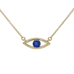 Halskette Evil Eye 14 Karat Gelbgold Blauer Saphir Geburtsstein 0,50 Karat