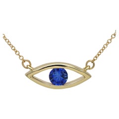 Evil Eye Necklace 14 Karat Yellow Gold Blue Sapphire Birthstone 0.50 Carat