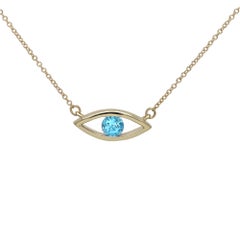 Evil Eye Necklace 14 Karat Yellow Gold Blue Topaz Birthstone 0.50 Carat