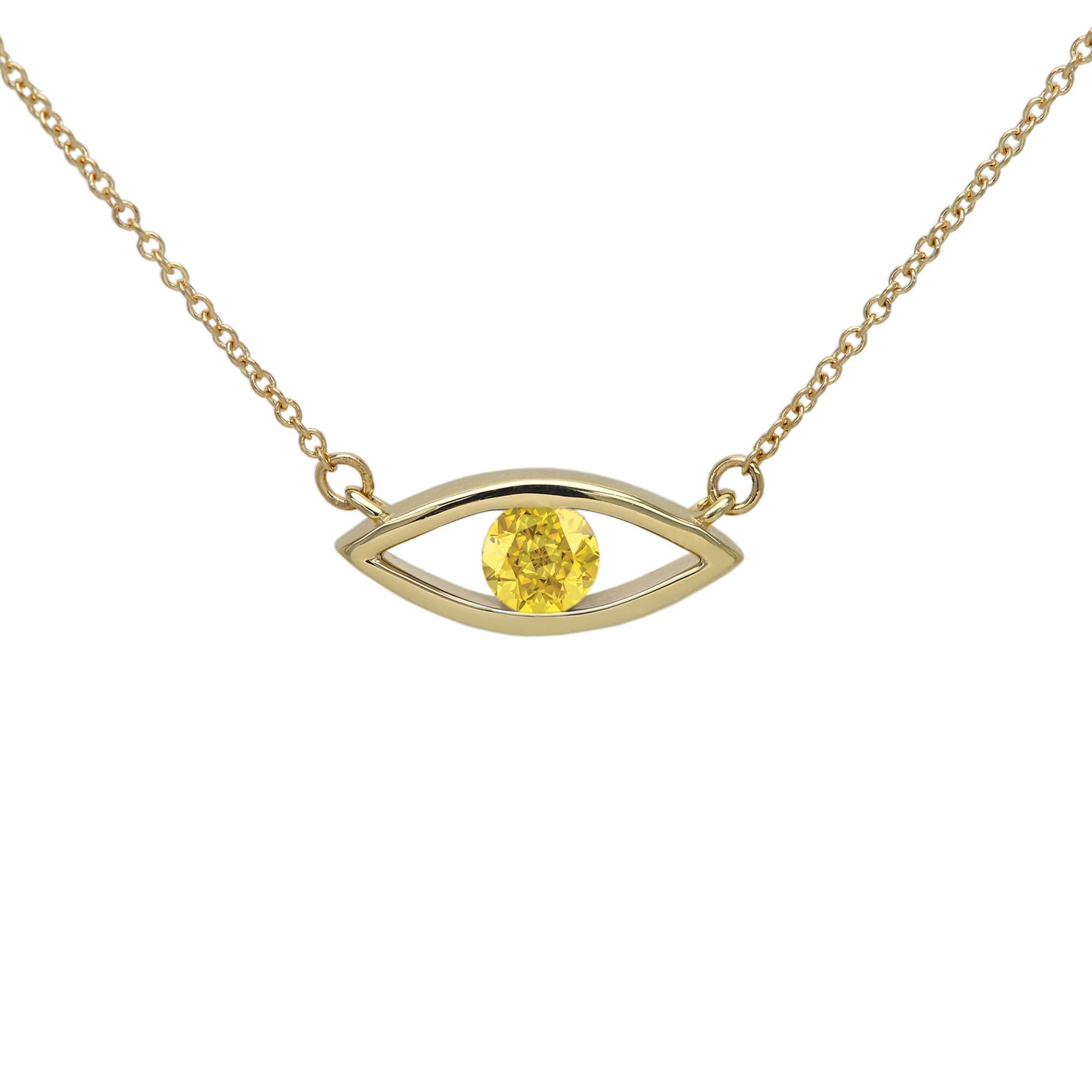 New, Very Elegant & Lovely Evil Eye Birthstone Necklace Solid 14k Yellow Gold with Natural Yellow Sapphire gemstone 
Set in Yellow Gold Evil Eye - Good Luck & protection Necklace
Classic Cable Chain and Lobster Lock - all 14k, 
Chain Length - as