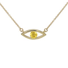 Halskette Evil Eye 14 Karat Gelbgold Gelber Saphir Geburtsstein 0,50 Karat