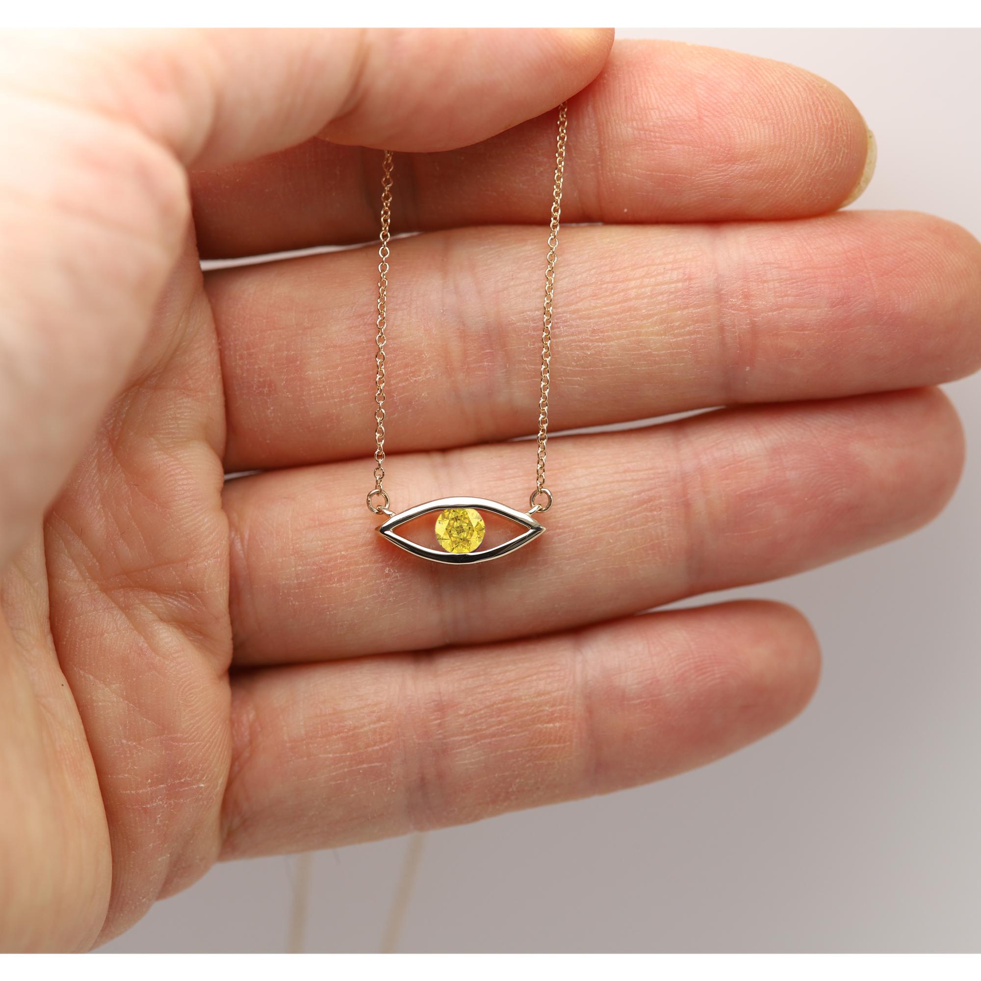 Evil Eye Halskette 14 Karat Gelbgold Gelber Saphir Geburtsstein 0,50 Karat im Zustand „Neu“ im Angebot in Brooklyn, NY