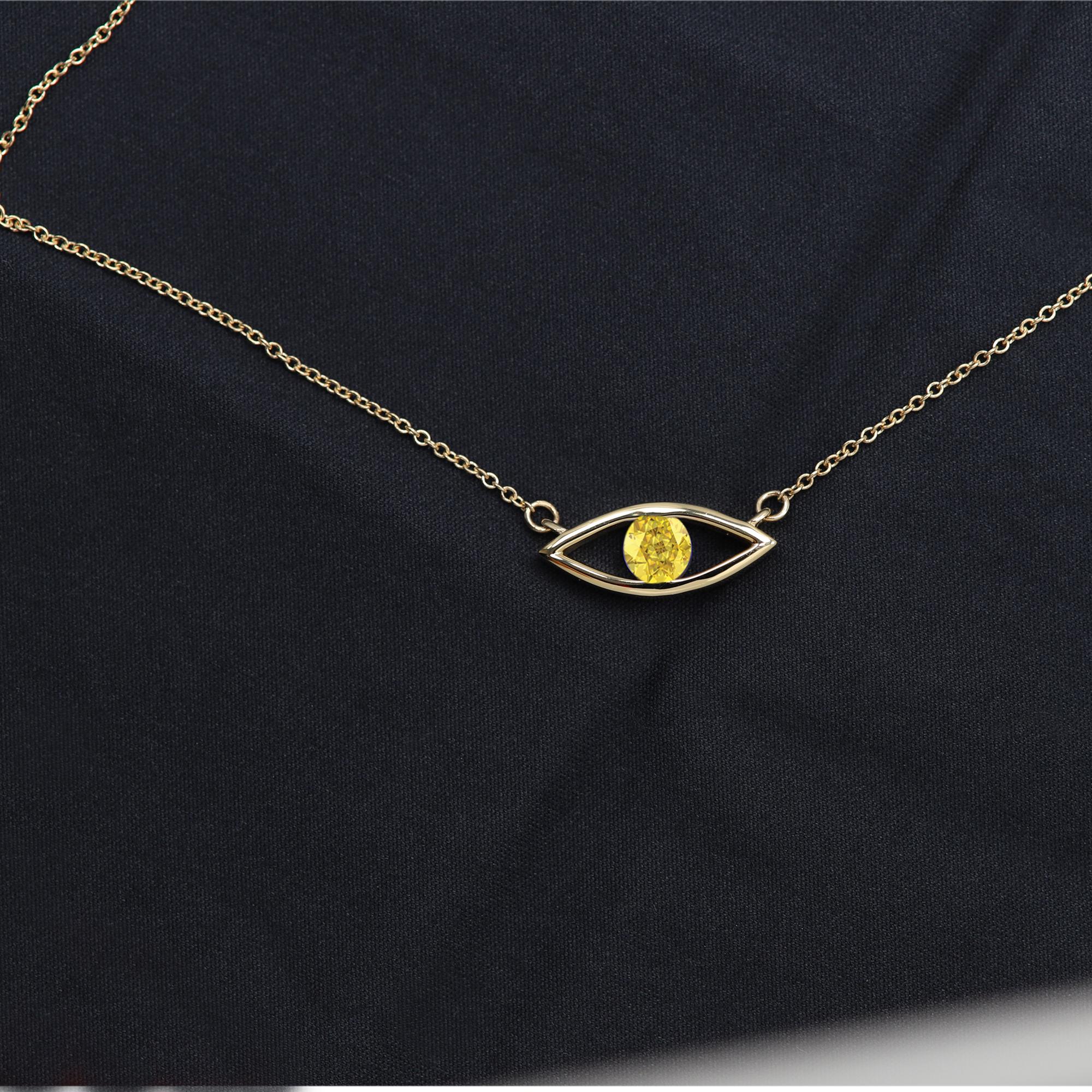 Evil Eye Necklace 14 Karat Yellow Gold Yellow Sapphire Birthstone 0.50 Carat In New Condition For Sale In Brooklyn, NY