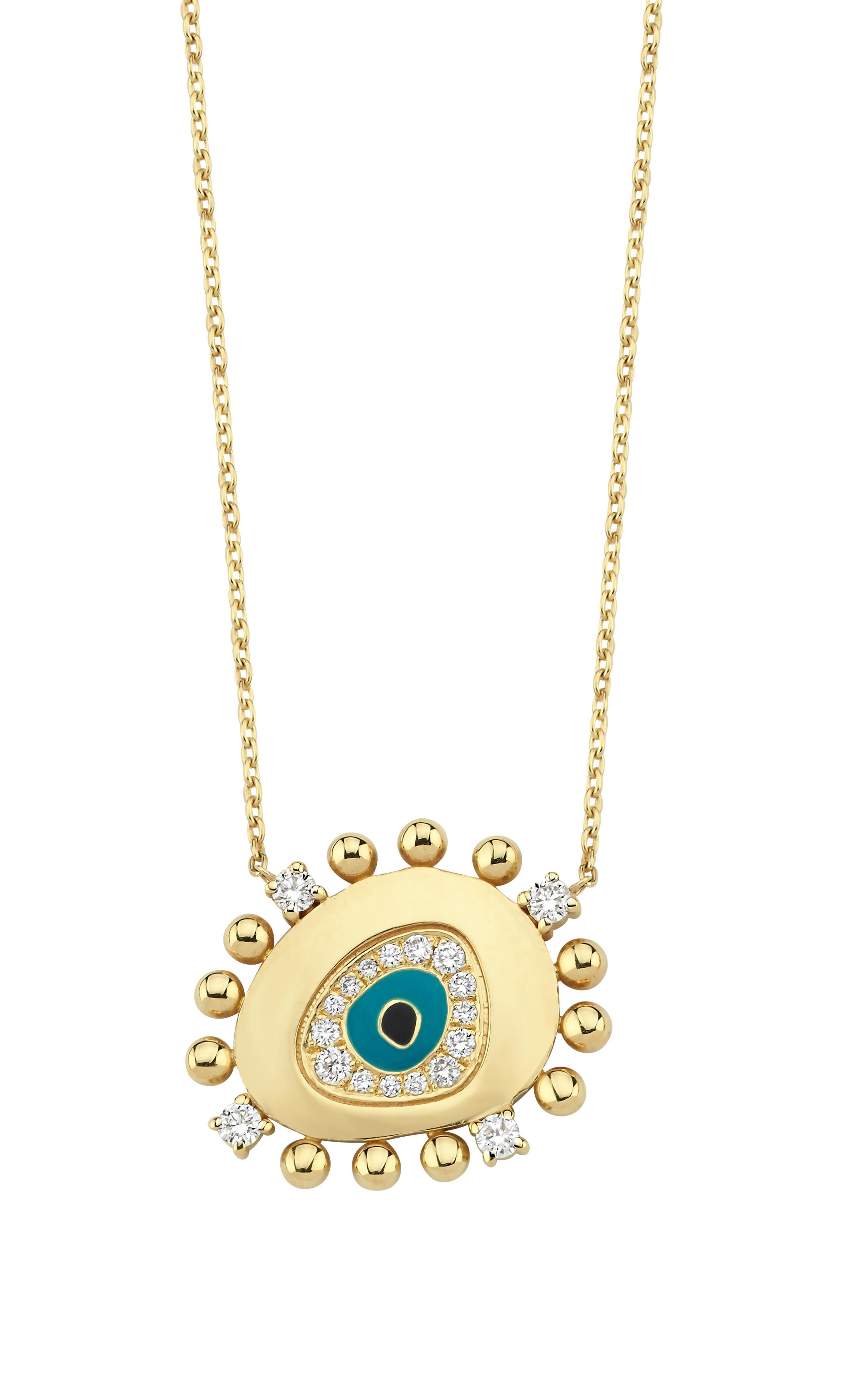 Collier Evil Eye en or 14 carats et diamants 0,25 carat Neuf - En vente à Okmeydanı, 34