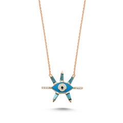 Evil Eye Necklace with Blue Topaz, Enamel and White Diamond by Selda Jewellery
