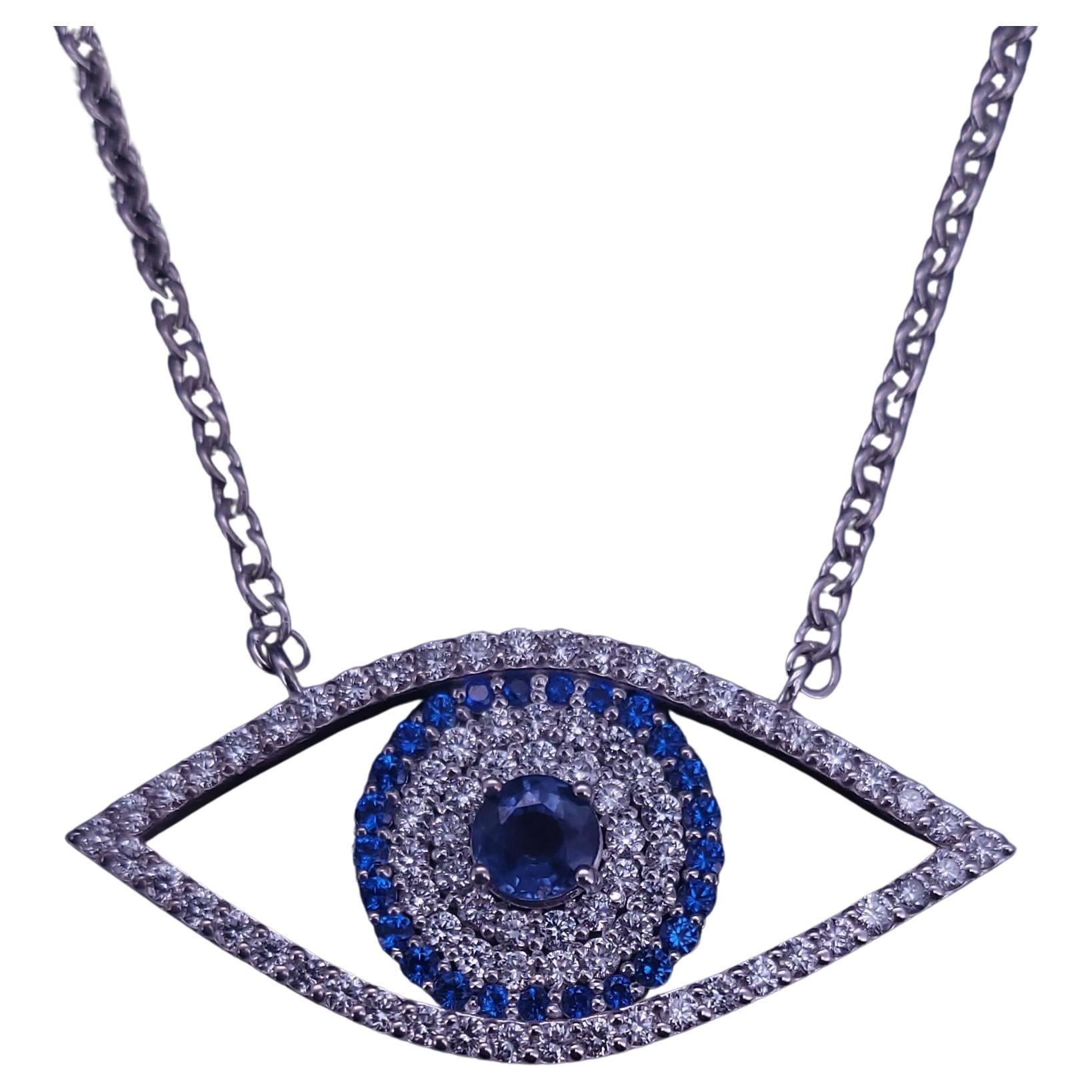Evil Eye Necklace with Diamond 
Blue Sapphire For Sale