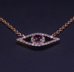 Evil Eye Halskette mit Diamant und rundem Rubin
