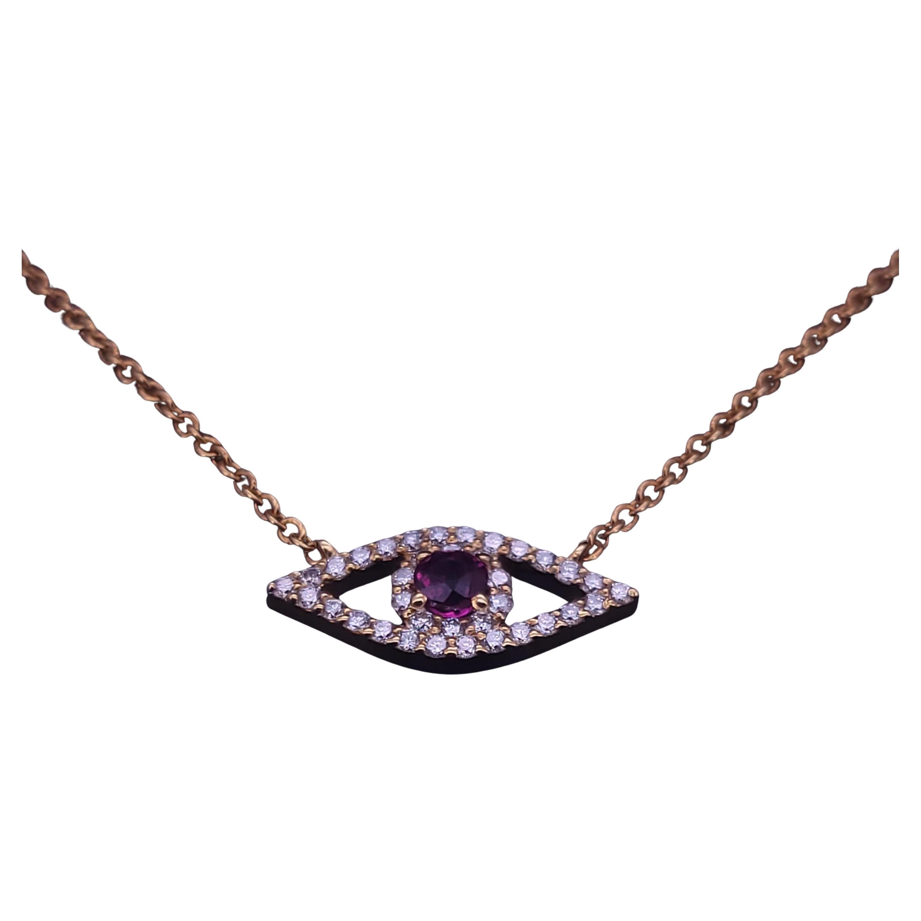 Collar Mal de Ojo con Diamante y Rubí Redondo Único