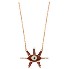 Evil Eye Necklace with Garnet, Enamel & 0.03ct White Diamond