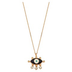 Evil Eye Necklace with Navy Blue Enamel and White Diamond by Selda Jewellery