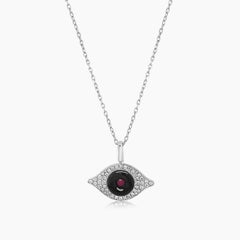Evil Eye Onyx Ruby & White Diamond 18K White Gold Eye Pendant Necklace